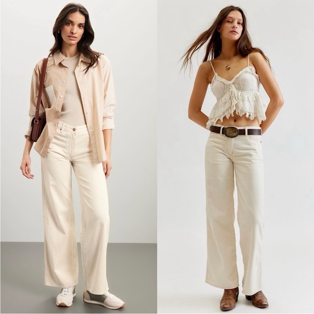WRANGLER Retro 70s Natural Ivory Cotton & Hemp Denim High Rise Wide Leg Jeans 30